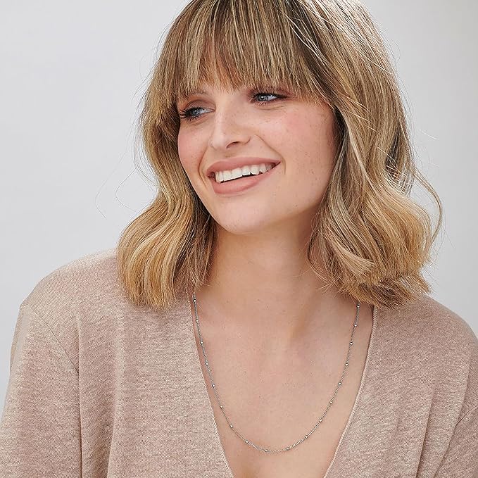 Lezam 12Pcs 18" Stainless Steel Satellite Beaded Necklace Chains Curb Link Chain Bulk for Jewelry Making supplies 2mm