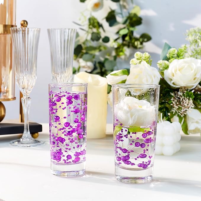 LAIDANLA 30 Pcs Purple Artificial Floating Pearls for Vases Faux Pearl Beads String for Garland for Vase Filler Floating Candle Wedding Holiday Party Table Centerpiece Vases Decor