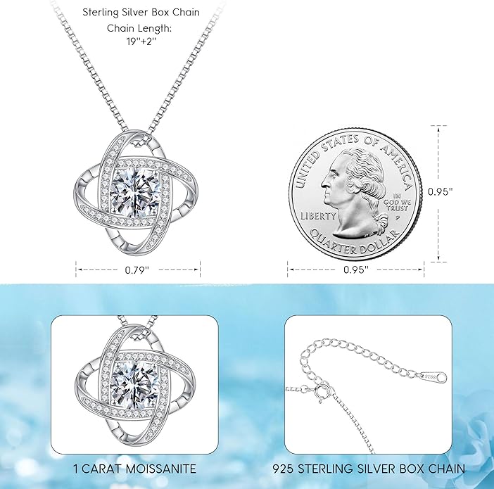 MOOSEA Valentines Day Gifts for Her, 1-3 ct Love Knot Moissanite Necklace Lab Created Moissanite 925 Sterling Silver Necklace Anniversary Jewelry Gifts Birthday Gifts for Her Wife Girlfriend Mom