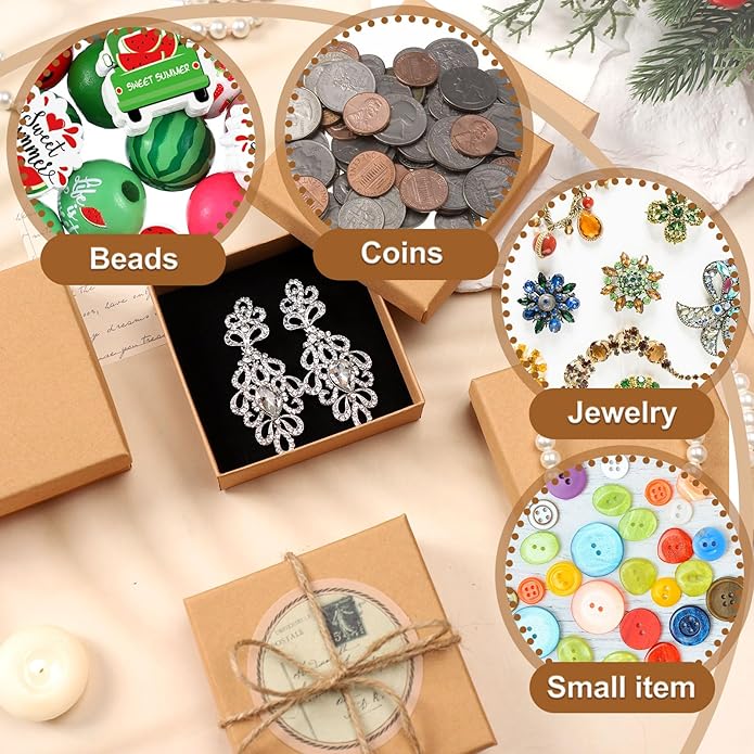 Tenceur 100 Pcs Valentines Jewelry Gift Boxes Bulk Kraft Jewelry Cardboard Box for Necklace Earring Bracelet Storage Package