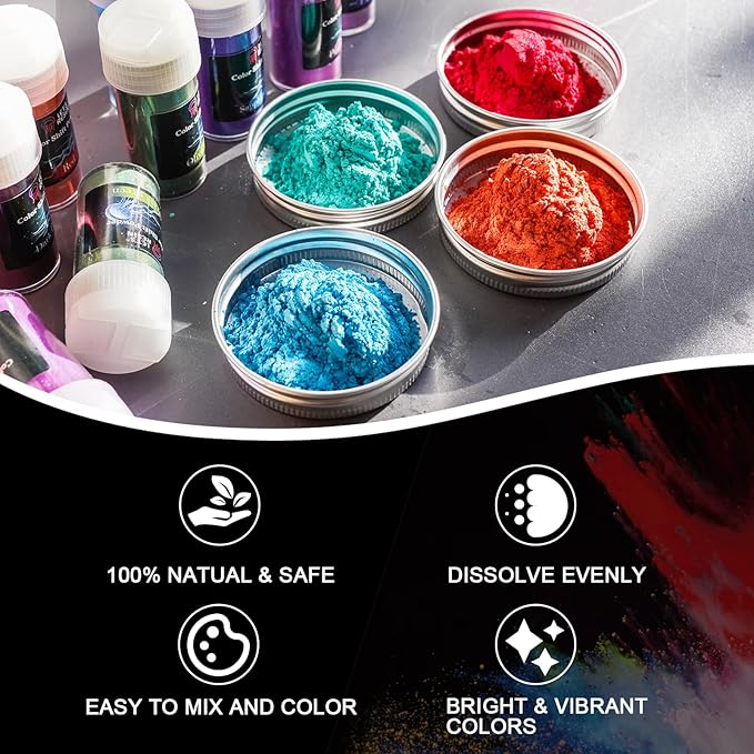 LET'S RESIN 60 Colors Mica Powder,Natural Pearlescent Pigment Powder for Epoxy Resin/UV Resin for Candle Making, Color Pigment Dye, Painting, Bath Bombs, Art Crafts