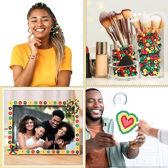 UPINS Juneteenth Beads,1200Pcs Red Yellow Green Black Beads for Jewelry Making DIY Crafts Black History Month Beads Party Decoration Necklace Bracelets