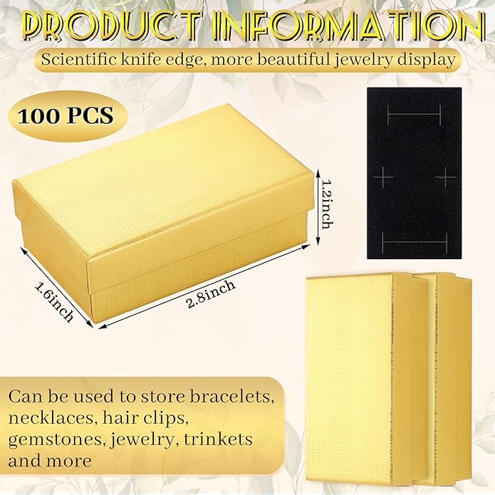 Tenceur 100 Pcs Valentines Jewelry Gift Boxes Bulk Kraft Jewelry Cardboard Box for Necklace Earring Bracelet Storage Package