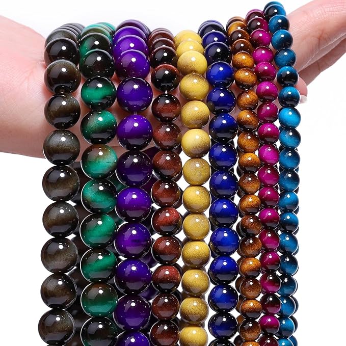 Song Xi 45PCS 8mm Rose Pink Tiger Eye Gemstone Beads for Jewelry Making, Round Smooth Glass Beads for DIY Bracelet Necklace Earring Keychain, Arts and Crafts, for Christmas Wedding Birthday