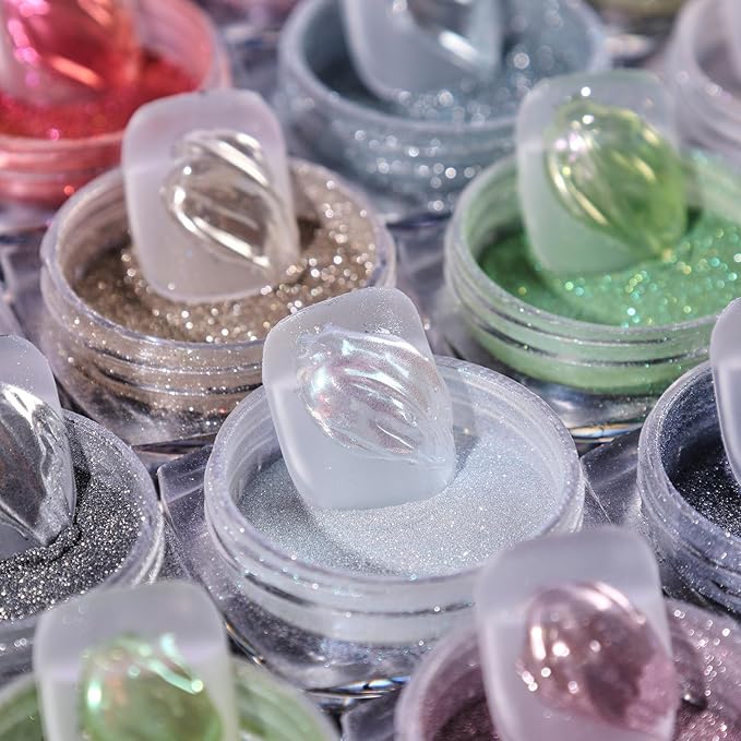 Metallic Chrome Nail Powder Kits 21 Jars Fantasy Mirror Nail Art Glitter Magic Chrome Effect Elegant Gold Pink Green Rubbing Pigment DIY Decoration for Gel Polish Nails Supplies