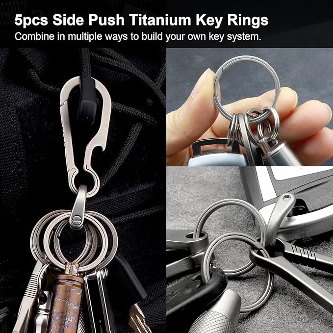Titanium Key Rings Heavy Duty Side Push Split Key Chain Rings for Key Carabiner Quick Release Keychain Rings