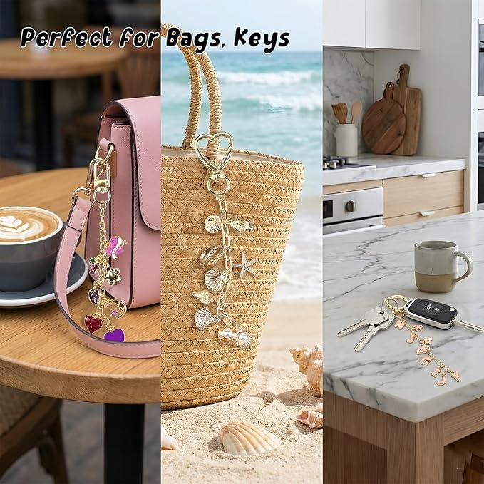 Molybdix 395Pcs Charms Keychain Making Kit—Including 24 Keychains Clips 30 Extender Chain 138 Charms, Key Ring Jewelry Plie, DIY Bag Charm & Making Keychains Jewelry Kit