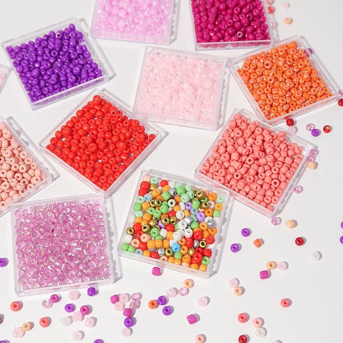 JOJOPLAY 11200pcs Glass Seed Beads for DIY Crafting Bracelet Necklace Embroidery Jewelry Making Supplies (3mm, 400pcs/Color, 28 Colors, Red Scheme)