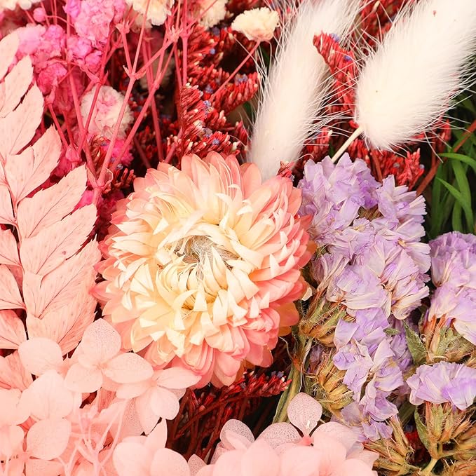Real Dried Flowers, Natural Dry Flowers Mixed Natural Pressed Flowers Flores Secas Dried Florals for Crafts,Resin,Candle Making (Pink)