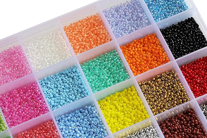 Size 12/0 Crafts Glass Seed Beads 2mm Tiny Pony Beads Assorted Kit with Organizer Box for Jewelry Making (24 Assorted Multicolor Set, Total About 24000pcs)