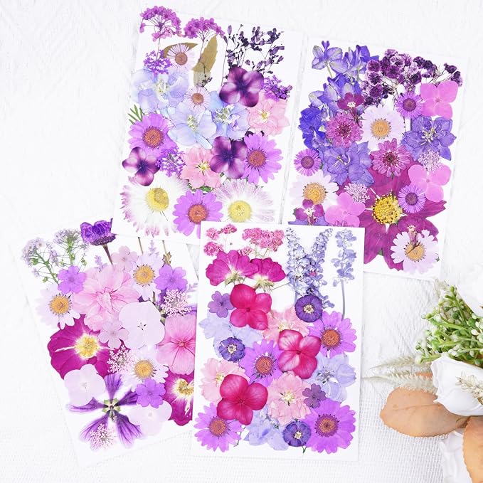 110Pcs Purple Dried Pressed Flowers for Crafts,Xinxinran Dry Flower Kit for Resin Molds,Epoxy Resin Accessories,Bookmark,Nails, Jewelry Molds,Candle Making Supplies,Soap,Frame