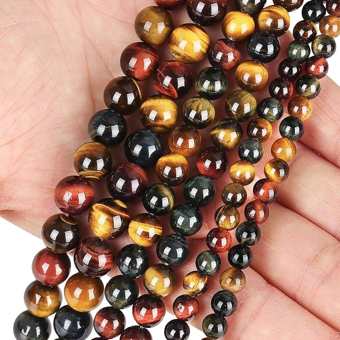 Natural Tricolor Tiger Eye Beads, Grade AAA Gemstone Round Loose Beads 6MM 60PCs Bulk Lot Options, Semi Precious Stone Beads for Jewelry Making
