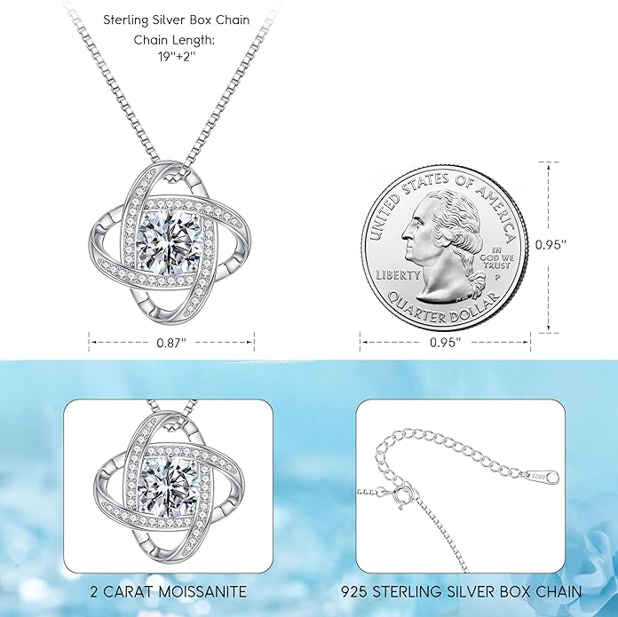 MOOSEA Valentines Day Gifts for Her, 1-3 ct Love Knot Moissanite Necklace Lab Created Moissanite 925 Sterling Silver Necklace Anniversary Jewelry Gifts Birthday Gifts for Her Wife Girlfriend Mom