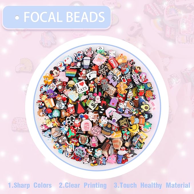 65Pcs Focal Beads for Pens, Random Cute Character Focal Beads for Keychains Making DIY Bracele Jewelry Making, Only Applicable to Adults