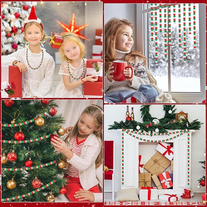 UPINS 1200Pcs Christmas Pony Beads,Glitter Red Green Transparent Pony Beads Bulk for Necklace Bracelets Earrings Jewelry Making Party Decoration Supplies DIY Craft