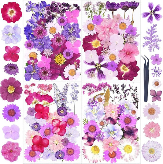 110Pcs Purple Dried Pressed Flowers for Crafts,Xinxinran Dry Flower Kit for Resin Molds,Epoxy Resin Accessories,Bookmark,Nails, Jewelry Molds,Candle Making Supplies,Soap,Frame