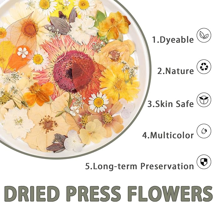 Dried Pressed Flowers Real Pressed Flowers Natural Dry Leaves Bulk Mixed Colorful Herbs Kit with Tweezers for Scrapbooking DIY Candle Jewelry Crafts Making Nails (Vintage Colors)