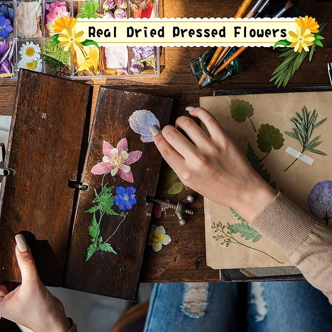 Nuanchu 167 Pcs Real Dried Pressed Flowers Natural Dried Flowers Colorful Daisy Mixed Wildflowers Leave for DIY Candle Resin Nails Jewelry Pendant Crafts Floral Art (Multicolor,Lovely Style)