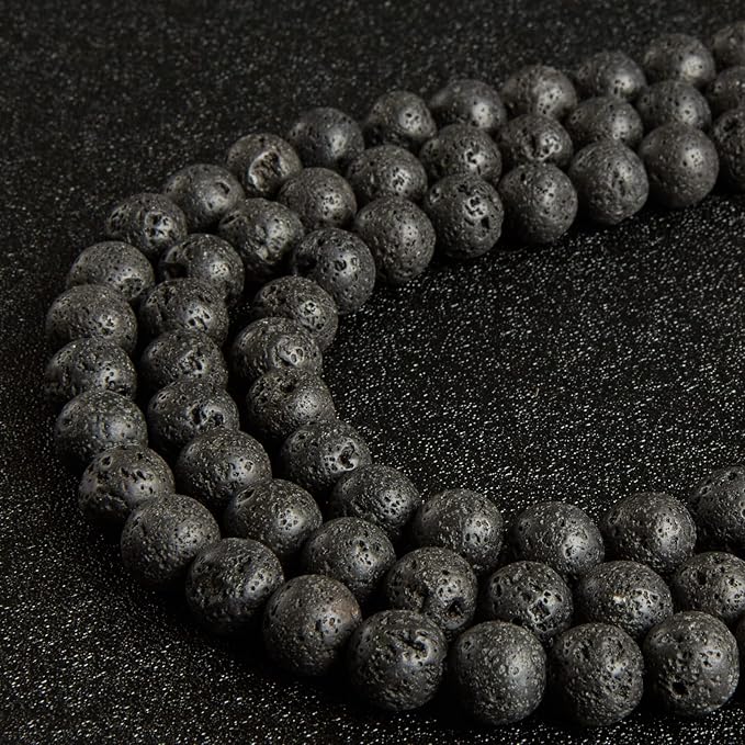 100pcs 10mm Black Lava Beads Natural Gemstone Beads Round Loose Beads for Jewelry Making