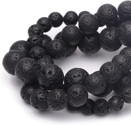 10mm Natural Stone Beads for Jewelry Making,Black Lava Polished Smooth Round Gemstone Beads for Bracelet Necklace 15 Inch