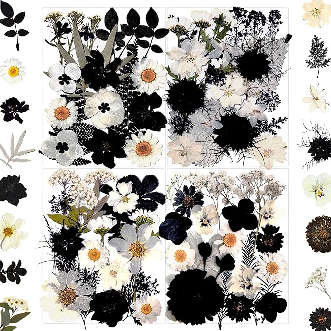 MIKIYA 90Pcs Black Pressed Dried Flowers for Resin Molds, Real Natural Bulk Dry Floral Leave for DIY Art Crafts, Epoxy Jewelry, Candle, Soap Making, Nails Decors Gifts
