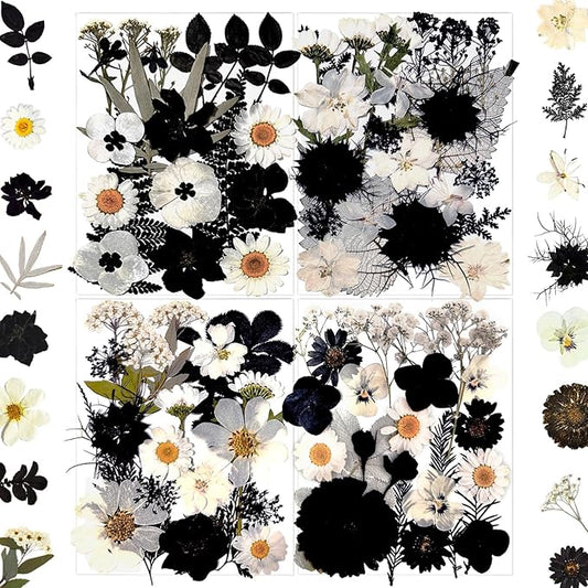 MIKIYA 90Pcs Black Pressed Dried Flowers for Resin Molds, Real Natural Bulk Dry Floral Leave for DIY Art Crafts, Epoxy Jewelry, Candle, Soap Making, Nails Decors Gifts
