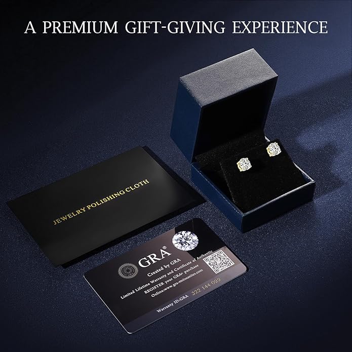 Moissanite Earrings for Men Women, 0.2ct-3.0ct Men 925 Sterling Silver Earrings, Round Cut Diamond Stud Earrings for Women