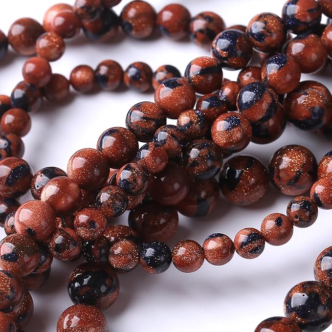 10MM 35PCS Galaxy Blue Gold Sand Stone Beads for Jewelry Making DIY Craft Gemstone Beads Kit Cosmic Crystal Pebbles for Bracelets, Necklaces