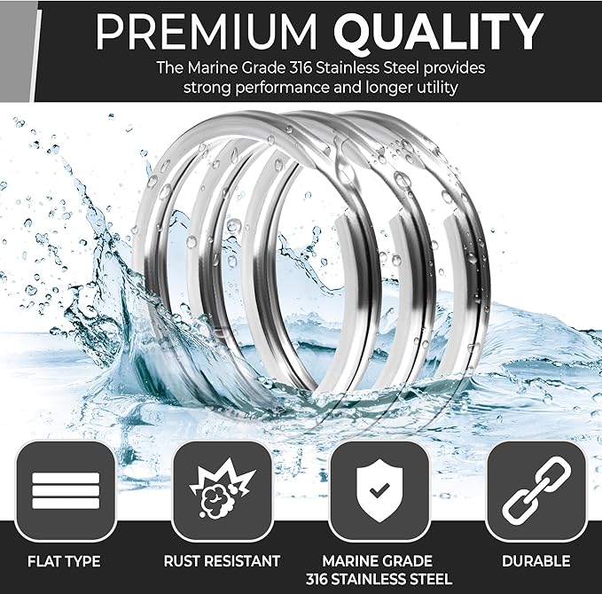 CREST Surgical and Marine Grade Stainless Steel Split Ring for Keychains SS316L Key Rings for Car Keys