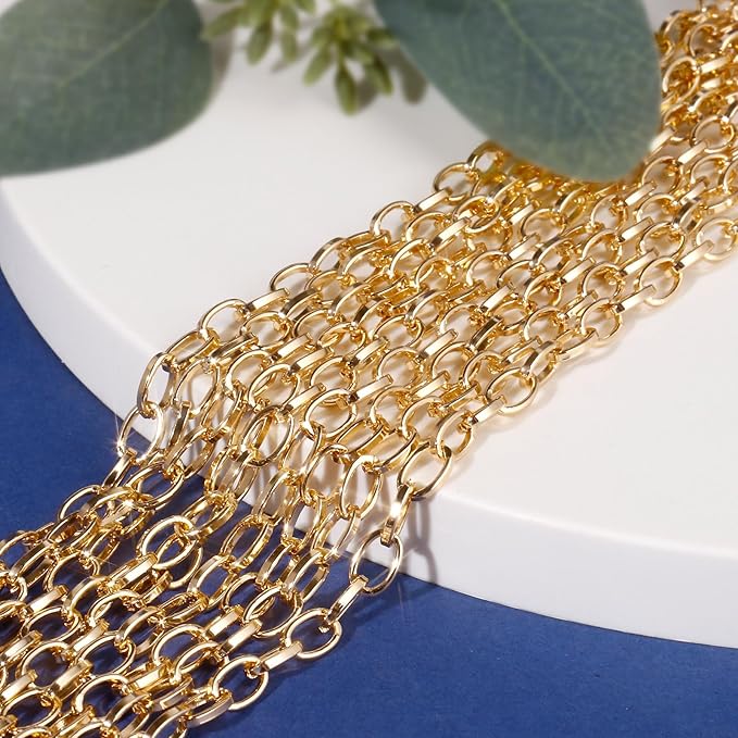 33FT Gold Paperclip Chain for Jewelry Making 5MM Gold Plated Aluminum Oval Link Chain Roll Bulk for DIY Crafts Jewelry Making