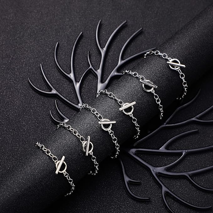 Hicarer 45 Pieces Bracelet Chains with OT Toggle Clasp Stainless Steel Bracelet Link Chains DIY Jewelry Making Supplies for Women Jewelry Crafts(Silver)