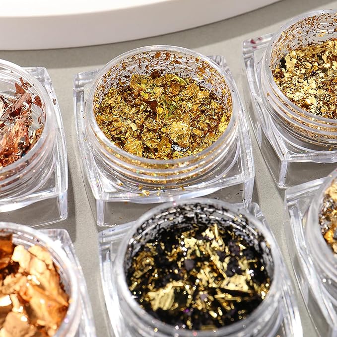 Brtavizvy 23 Color Chrome Nail Powder,10 Color Irregular Foil Flakes Glitter,Gold Flakes for Nails Decoration Art Holographic Chunky for Women Girls Manicure Supplies