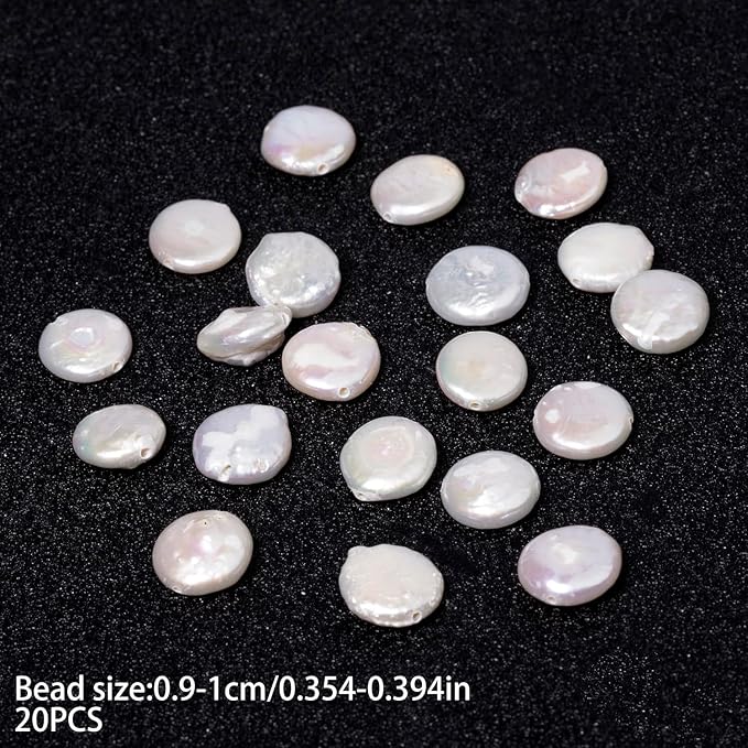 20pcs 9-10mm Round Baroque Pearl Beads, White Freshwater Pearls for Jewelry Making, Bracelets, Necklaces and DIY Craft