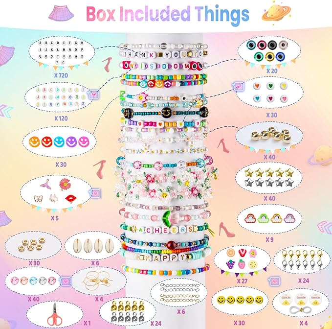 Goldwise Friendship Bracelet Kit, 16000 pcs with Seed Beads (2/3/4mm), Clay Beads, 7 Styles Letter Beads (A-Z), Variety of Charms, DIY Jewelry Making Crafts