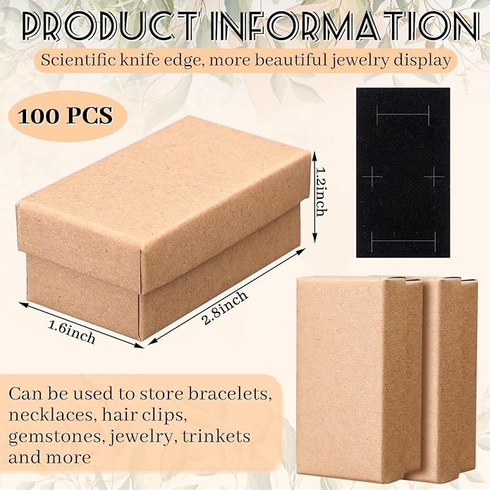 Tenceur 100 Pcs Valentines Jewelry Gift Boxes Bulk Kraft Jewelry Cardboard Box for Necklace Earring Bracelet Storage Package