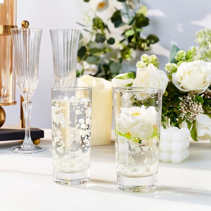 LAIDANLA 30 Pcs Light Gold Artificial Floating Pearls for Vases Faux Pearl Beads String for Garland Vase Filler Floating Candle Wedding Anniversary Birthday Party Table Centerpiece Vases Decor