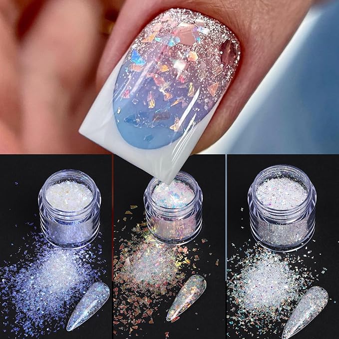 6 Boxes Irregular Chameleon Flakes Nail Glitter Chunky Glitter Aurora Opal Holographic Nail Sequins Mermaid Confetti Color Nail Foil Flakes Manicure Decoration Manicure DIY Designs for Nails Art