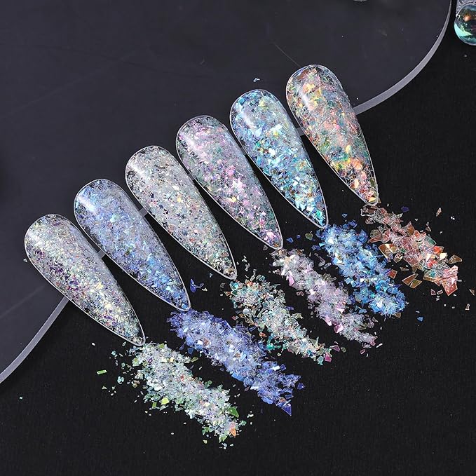 6 Boxes Irregular Chameleon Flakes Nail Glitter Chunky Glitter Aurora Opal Holographic Nail Sequins Mermaid Confetti Color Nail Foil Flakes Manicure Decoration Manicure DIY Designs for Nails Art