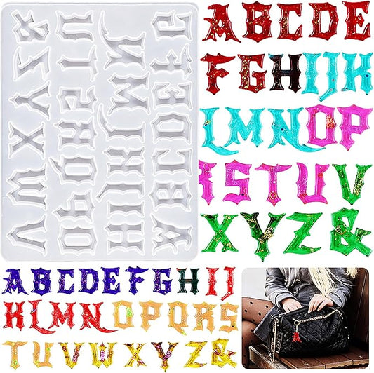 Gothic Letter Alphabet Jewelry Casting Molds - Silicone Resin Casting Molds for Candle & Resin & Soap Craft Supplies