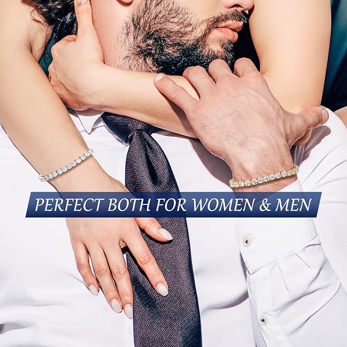 TUHE Moissanite Tennis Bracelet 5.0-21.0CT 18K Gold Plated 925 Sterling Silver Bracelets 3/4/5MM D Color VVS1 Round Lab Created Moissanite Bracelet for Women Men 6-8.5 Inch Jewelry Valentines Gifts
