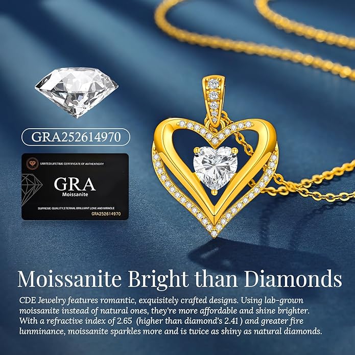 Moissanite Infinity Love Heart Pendant Necklaces for Women, 1-3 Carat 925 Sterling Silver 18K Gold Plated Engraved with"I LOVE YOU', Anniversary Birthday Present Jewelry Christmas Valentines Day Gift for Women Wife Girlfriend Her