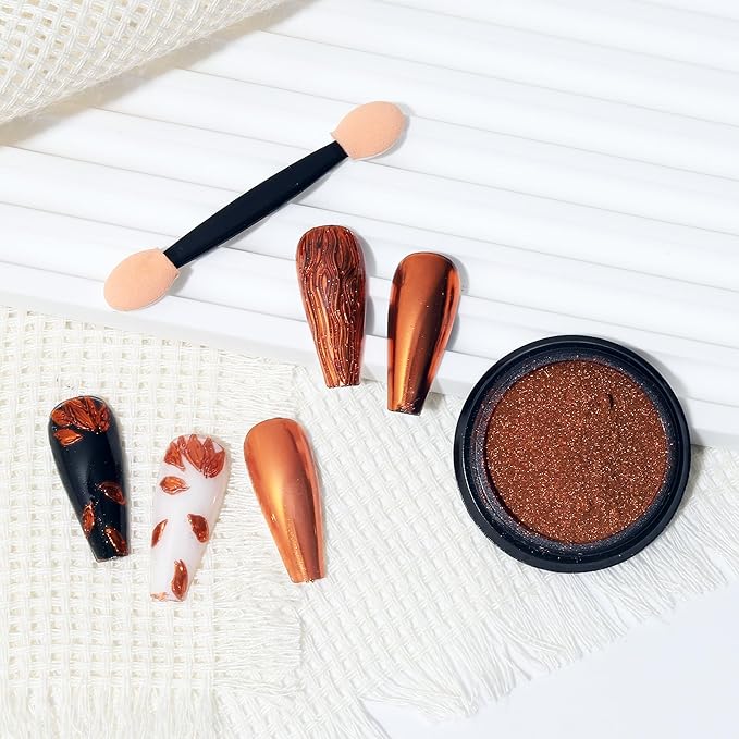 Artdone Chrome Nail Powder, Copper Gold Iridescent Aurora Powder Metallic Mirror Effect Pigment Pearlescent Mermaid Pigment Pearl Glitter Dust Kit, Nail Art Decoration, Resin Craft