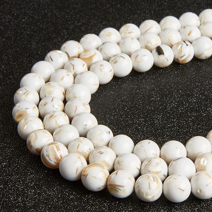 100pcs 8mm White Shell Turquoise Beads Natural Gemstone Beads Round Loose Beads for Jewelry Making