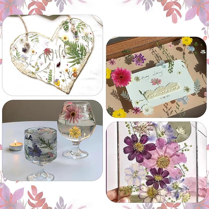 Eshow 70Pcs Dried Pressed Flowers for Crafts, Natural Dry Flowers for Resin with Tweezer for Scrapbooking DIY Art Crafts, Epoxy Jewelry Molds, Candle, Soap Making