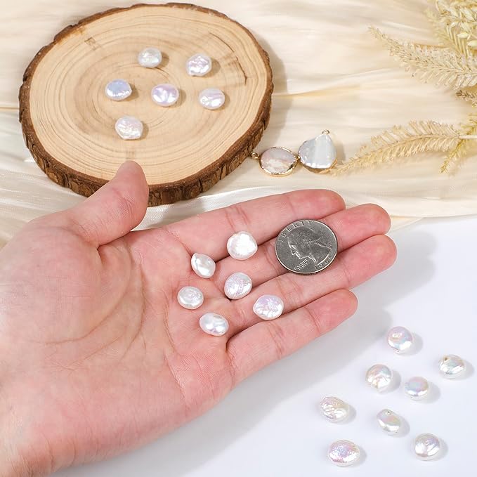 20pcs 9-10mm Round Baroque Pearl Beads, White Freshwater Pearls for Jewelry Making, Bracelets, Necklaces and DIY Craft