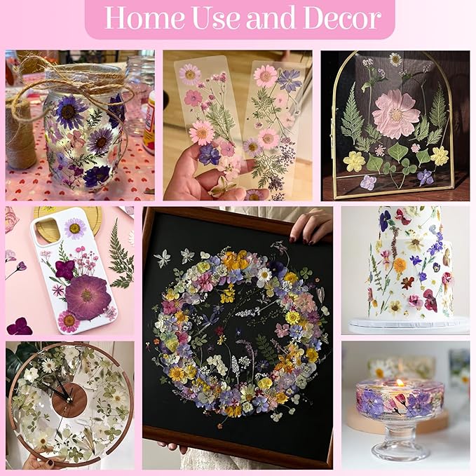 85Pcs Pink Dried Flowers for Crafts, Natural Pressed Flowers for Crafts Real Dried Pressed Flowers Dry Leaves for Resin, DIY Art, Scrapbook, Nails Decor, Jewelry, Candle & Soap Making, with Tweezers