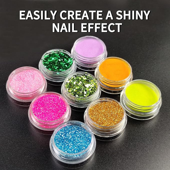 SULLMAR Nail Glitter Powder Set 12 Colors Glitter Powder for Nails for DIY Nail Art Glitter for Nails Sparkling Glitter Nails Great for Home Manicure Professional Quality Nail Art Supplies