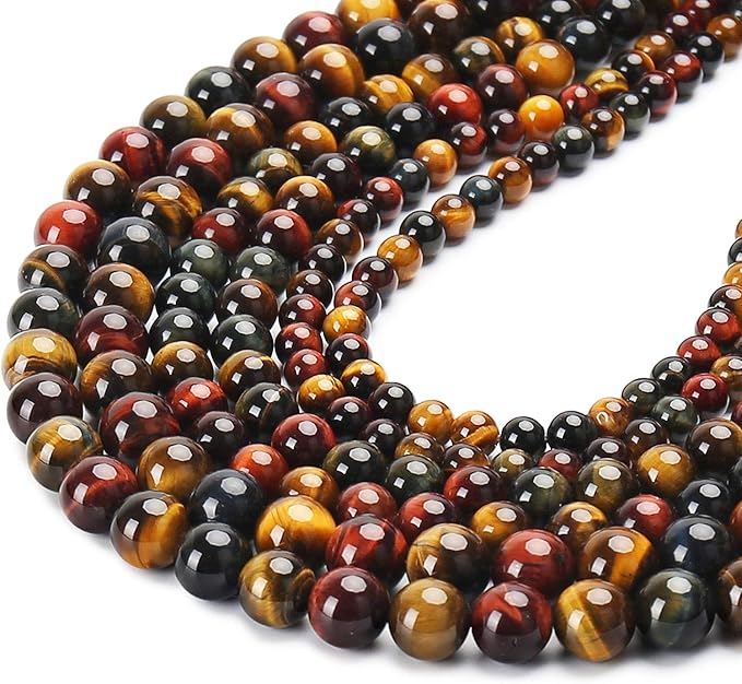 Natural Tricolor Tiger Eye Beads, Grade AAA Gemstone Round Loose Beads 6MM 60PCs Bulk Lot Options, Semi Precious Stone Beads for Jewelry Making