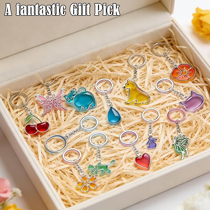 40Pcs UV Resin Keychain Molds – All-in-One Craft Supplies for Personalized Keychain Jewelry Making with 15 Designs (Animals, Flowers), Metal Molds, 20 Keyrings & 40 Jump Rings