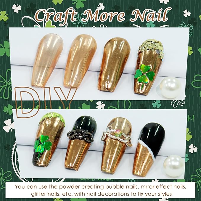 Laza Chrome Nail Powder Mirror Effect Metallic Dust Holographic Glitter Glazed Manicure Decoration Reflective Pigment for DIY Gel Polish Nail Art, Resin Craft, Gifts - Milky Brown